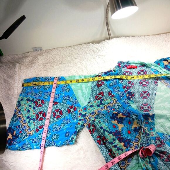 Josie Vibrant Blue Floral Women's Robe Wrap Kimono Medium - Picture 13 of 13